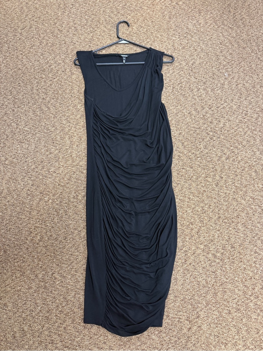 Buffalo David Bitton Black Sleeveless Ruched Midi Dress
